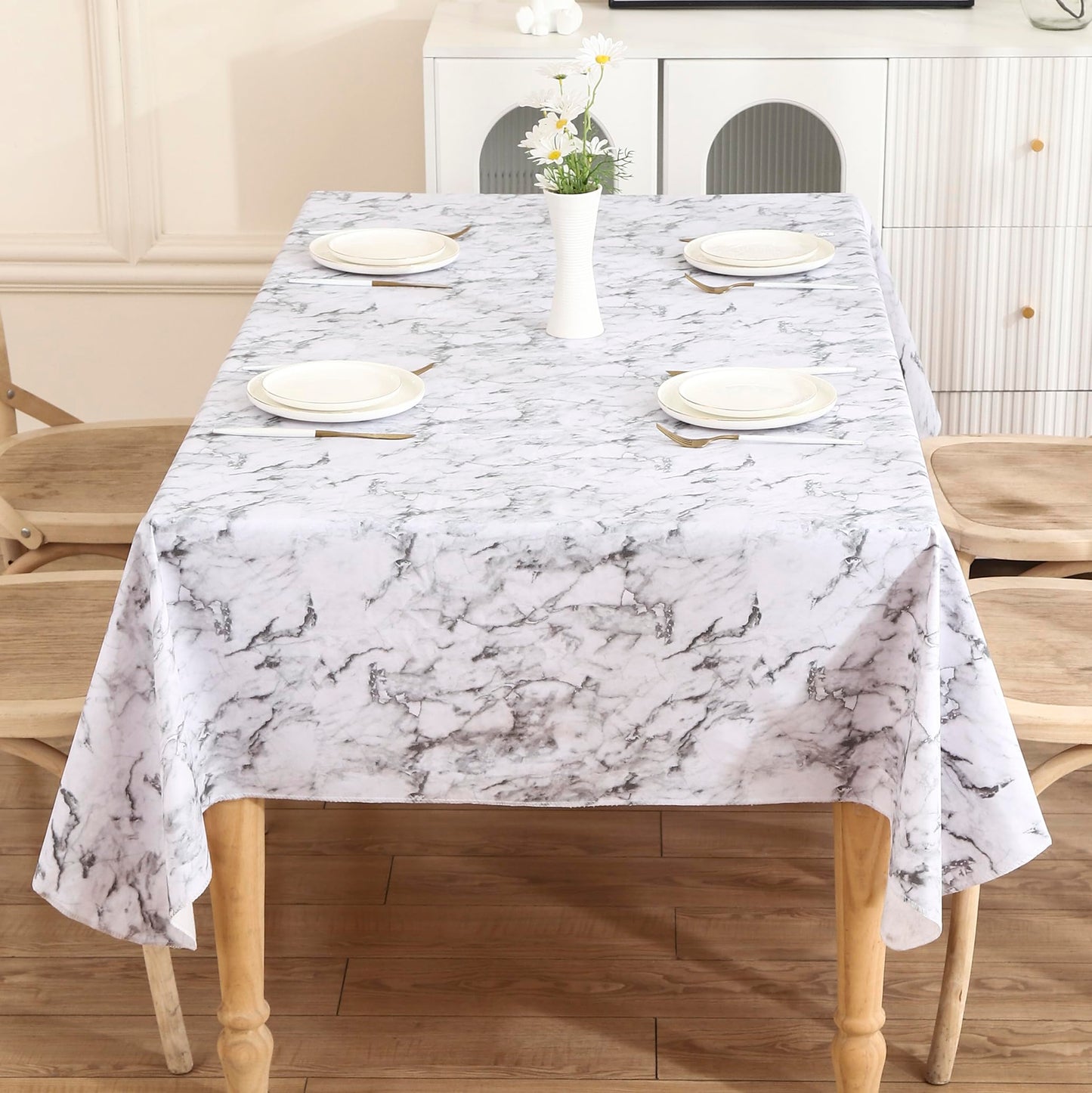 Walrus Heavy Duty Vinyl Tablecloth with Flannel Backing Waterproof Oil-Proof Plastic Table Cloth Stain-Resistant Wipeable Rectangle or Square Table Cover for Indoor and Outdoor (Marble, 60X102 Inch)