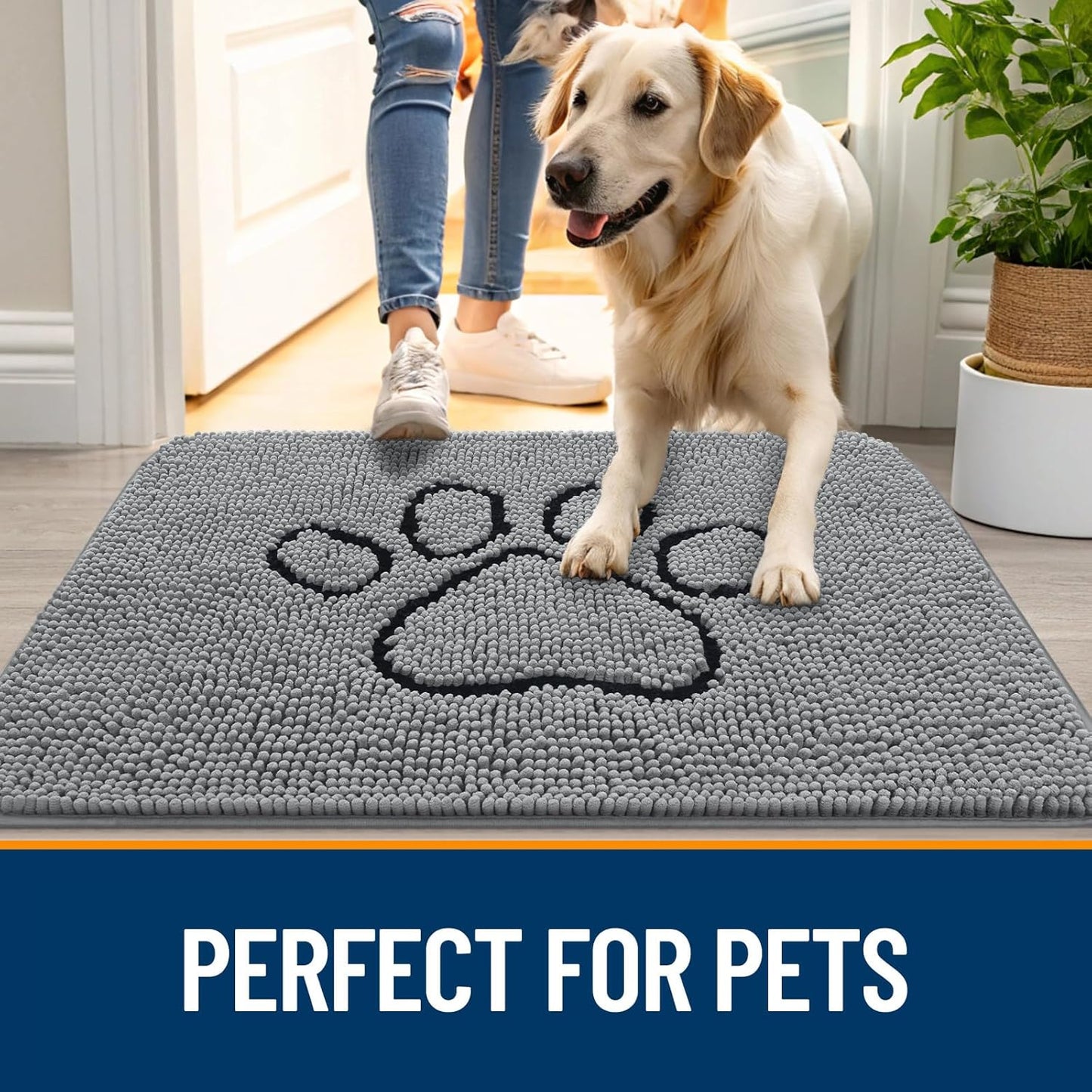OLANLY Chenille Dog Door Mat - Soft & Absorbent Area Rug Bundle | 30x20 in & 4x5.9 ft - Grey