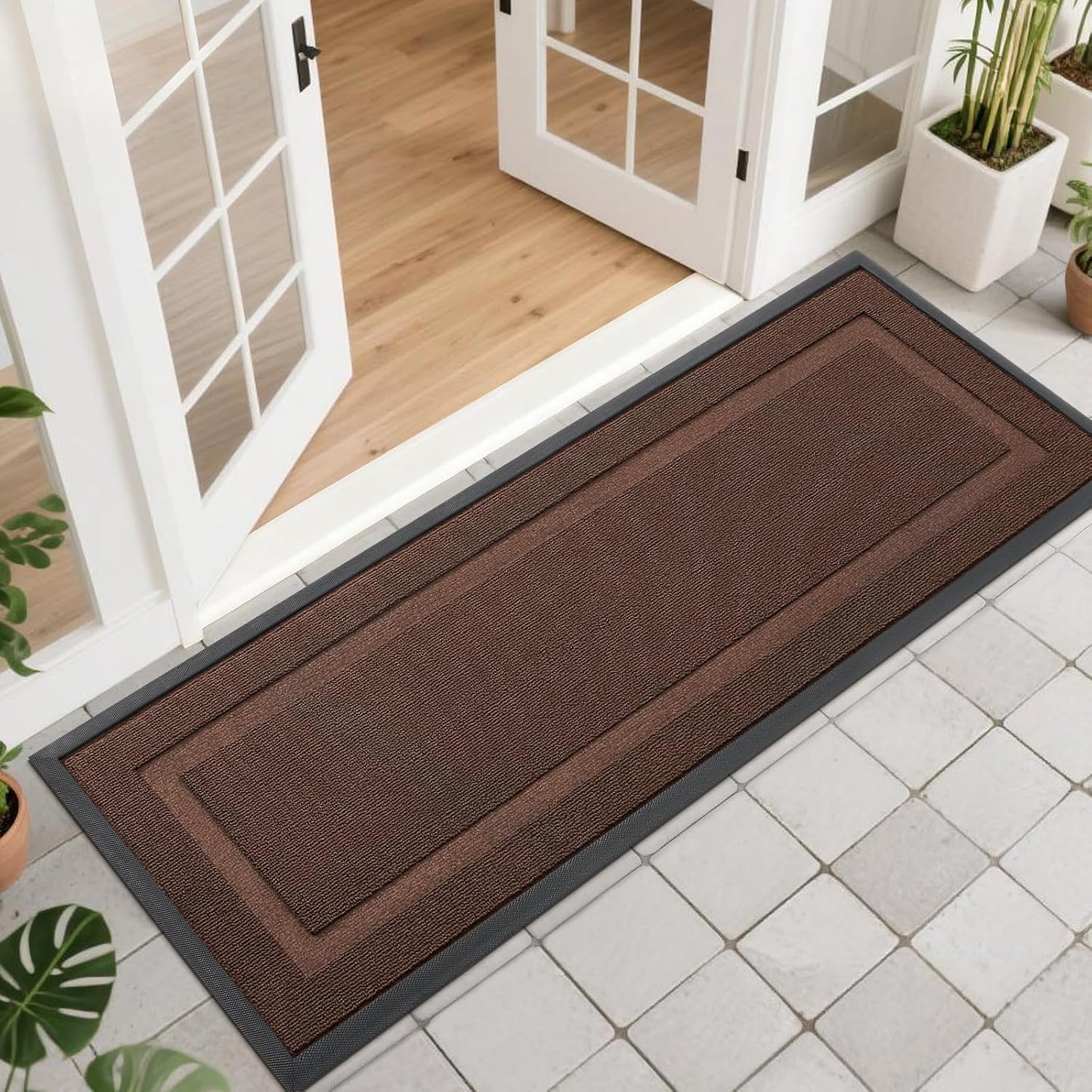 OLANLY Waterproof Front Door Mat - All-Season Indoor/Outdoor Doormat, Easy Clean, 47x17, Chocolate Brown
