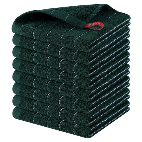 Homaxy 100% Cotton Terry Kitchen Dish Cloths, Ultra Soft and Absorbent Dish Towels for Kitchen, Suitable for Drying and Washing Dishes, 8 Pack, 12 x 12 Inches, Blackish Green