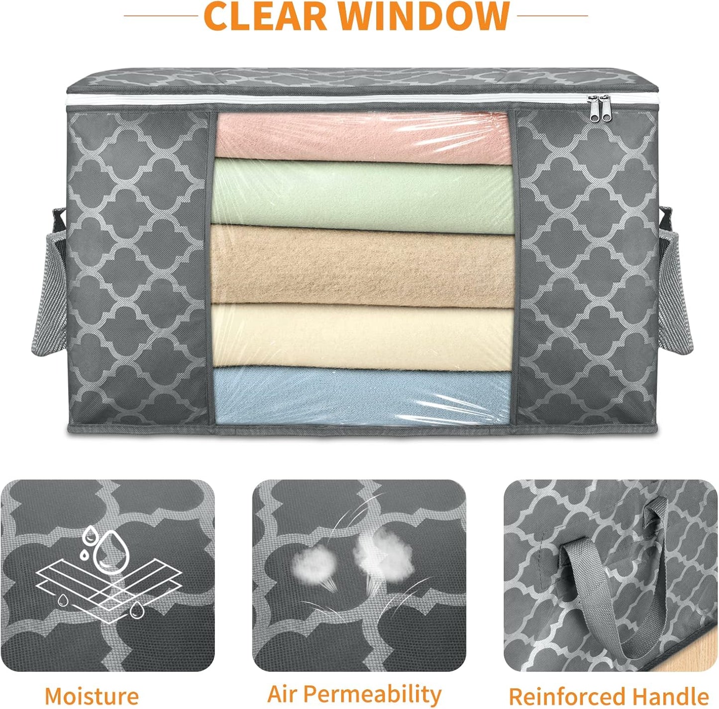 Skiennix 90L Large Storage Bags - Durable Closet Organizer for Clothes, Comforters & Toys | 6 Pack