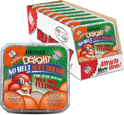 C&S Orange Delight Suet Cakes - No Melt Formula for Wild Birds | 8 Pack for Robins, Blue Jays & More