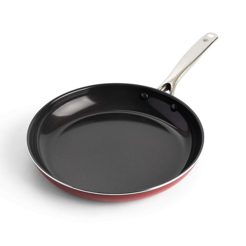 Blue Diamond 12" Nonstick Frying Pan Skillet, Diamond Infused PFAS & PTFE-Free Ceramic Pot, Dishwasher & Oven Safe, Stay Cool Handle, Durable Non Toxic Metal Utensil Safe, Egg & Omelet Pan, Red