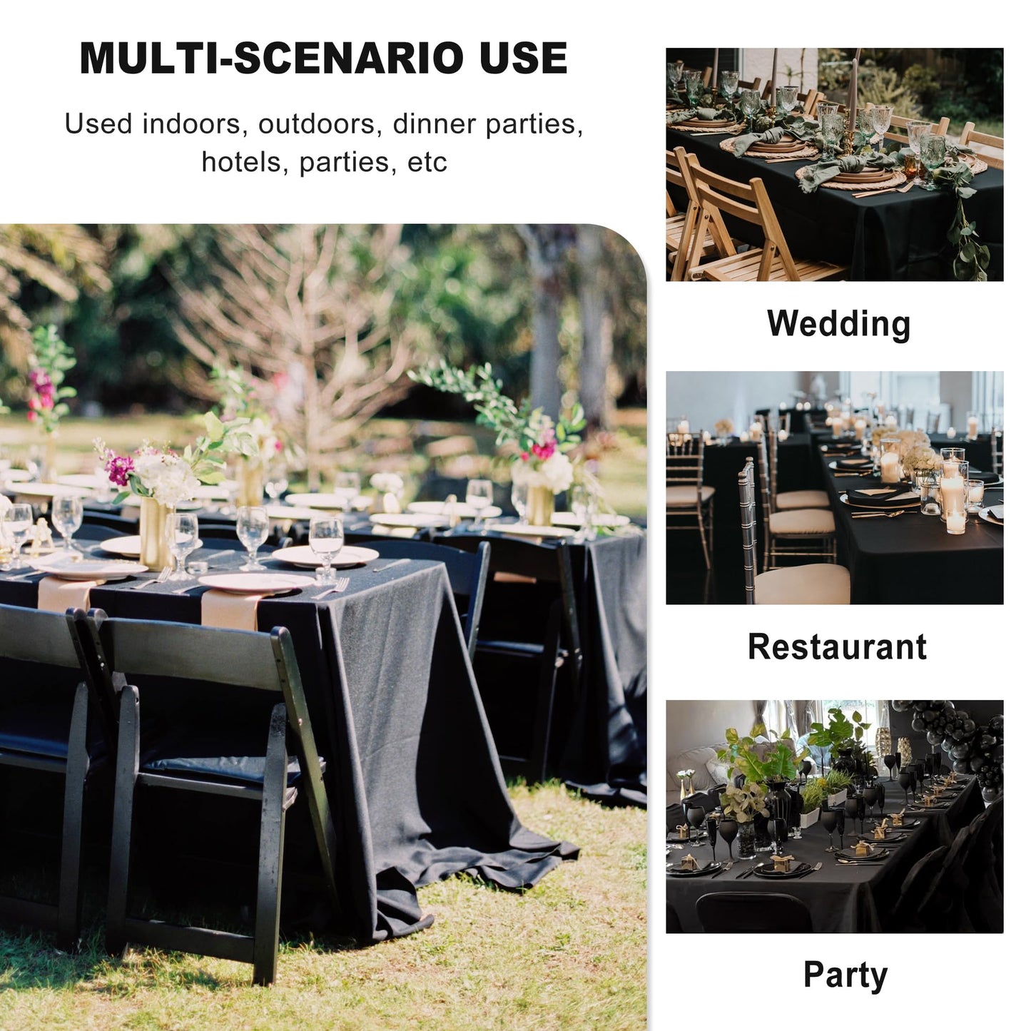 sancua 6 Pack Black Tablecloth 90 x 132 Inch - Rectangle Table Cloth for 6 Feet Tables Stain and Wrinkle Resistant Washable Polyester Table Cover for Dining Wedding Banquet Party Buffet Restaurant