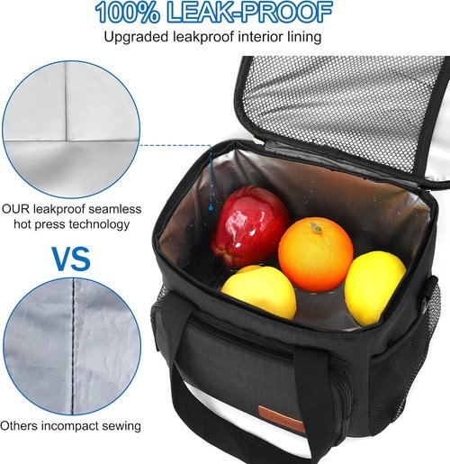 Femuar Insulated Lunch Box - Leakproof Reusable Cooler Bag for Work & Picnic - Adjustable Strap | Black