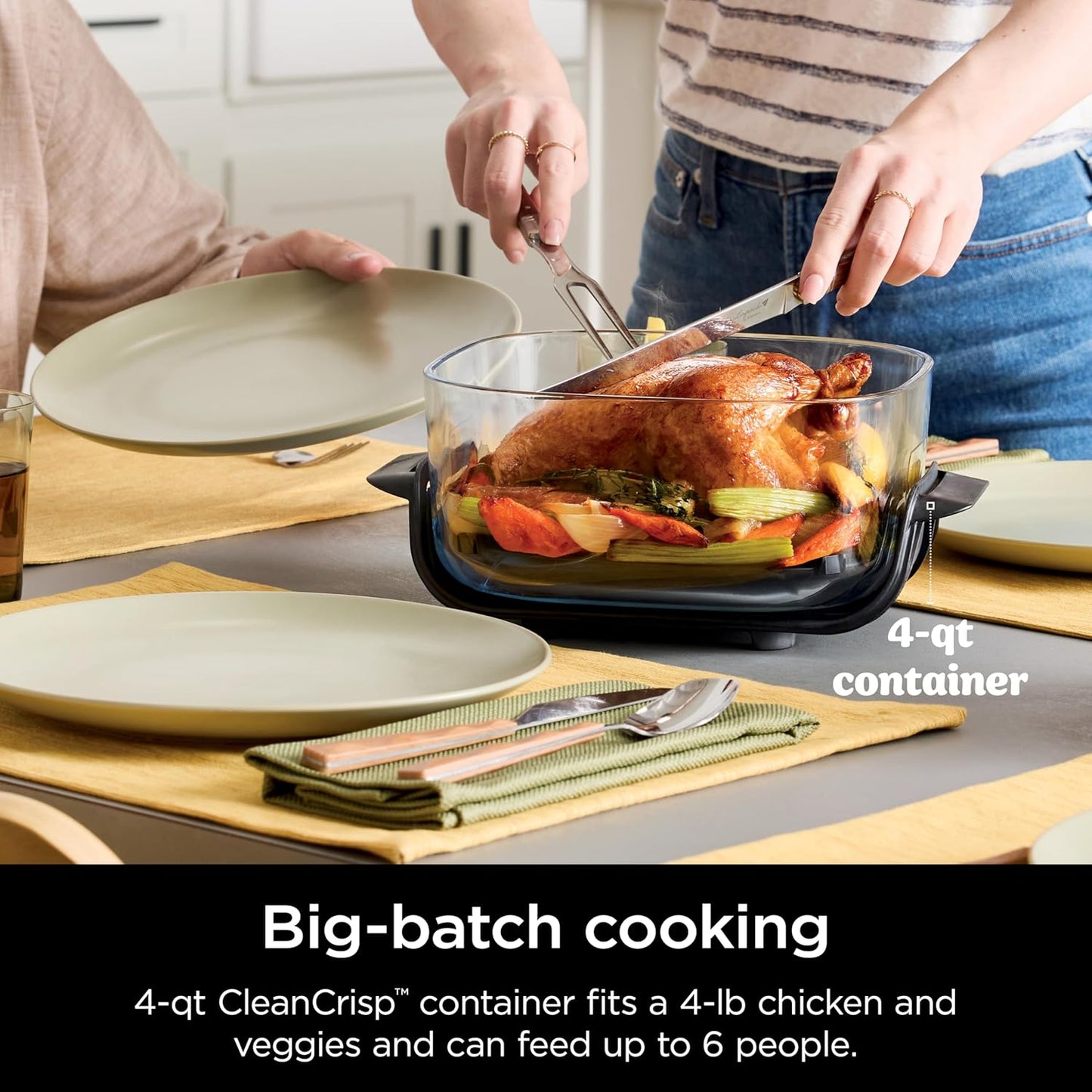 Ninja Crispi 5-in-1 Glass Air Fryer - 450°F, Nontoxic, 4QT & 6-Cup Containers | Dishwasher Safe, Max Crisp, Bake & More | Brit. Racing Green