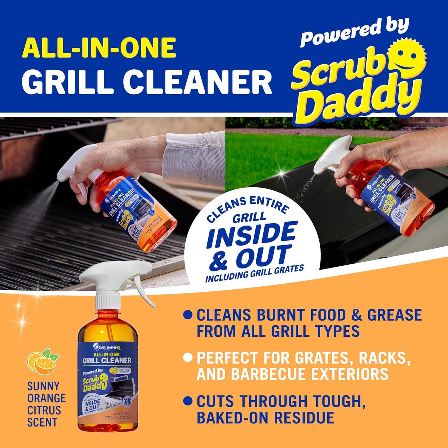 Mr. Bar-B-Q Grill Cleaner - All-In-One Solution Powered by Scrub Daddy for Effortless Cleaning