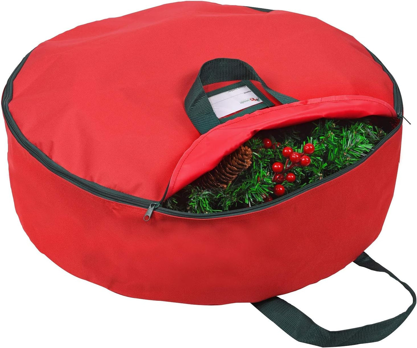 Primode Christmas Wreath Storage Bag - Heavy Duty 24" Container with Handles - Durable 600D Oxford Polyester (Red)