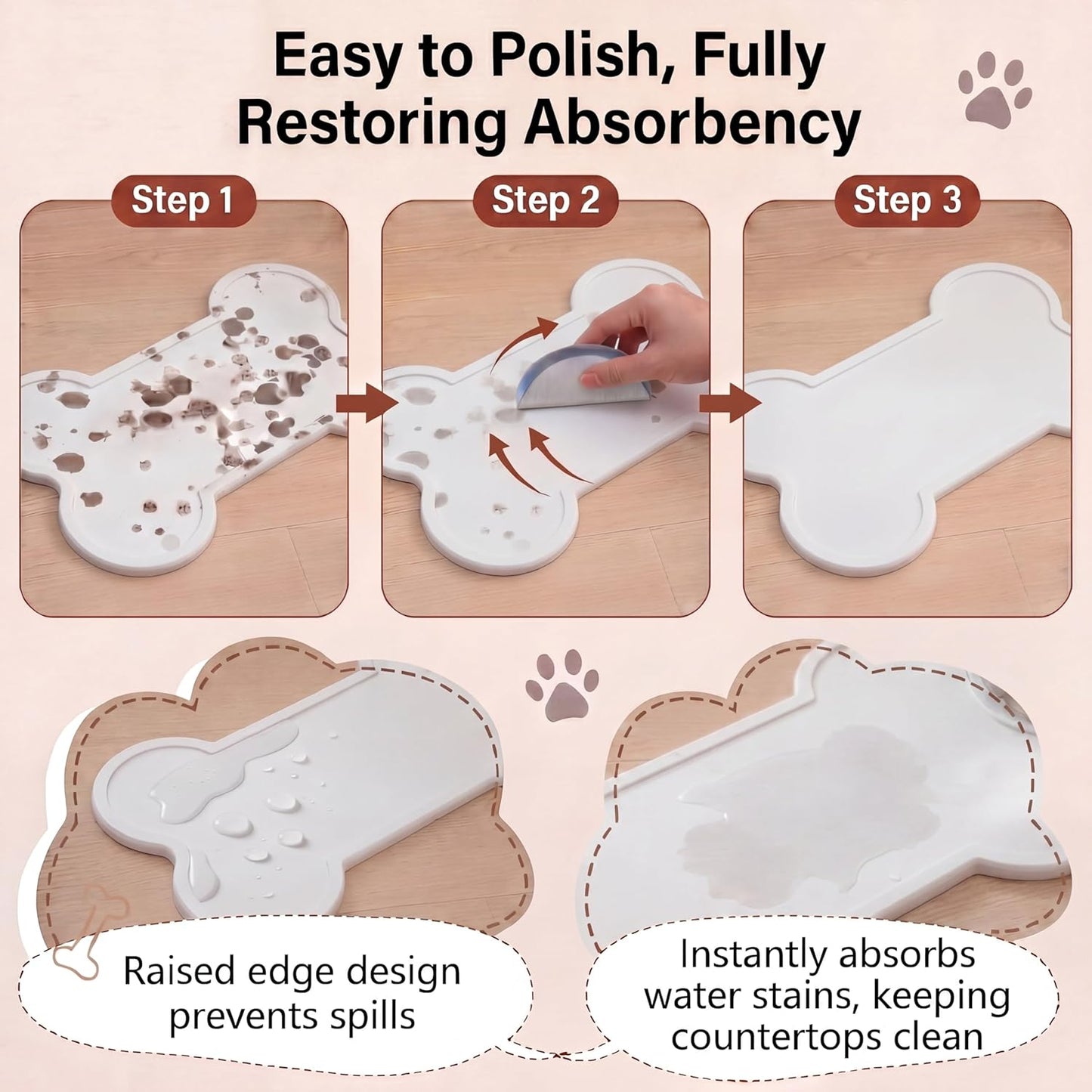 **Stone Dry Mat | 16" x 10" Diatomaceous Earth Pet Feeding Mat - Quick Drying, Non-Slip, Waterproof for Cats & Dogs**