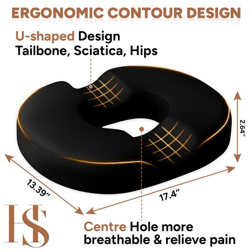 HUGSNUG Donut Pillow Seat Cushion with Washable Cover – Tailbone Pain Relief Cushion for Postpartum – Anti-Slip Sciatica Pain Relief Pillow – Lumbar Support Pillow for Office Chair, Car & Home