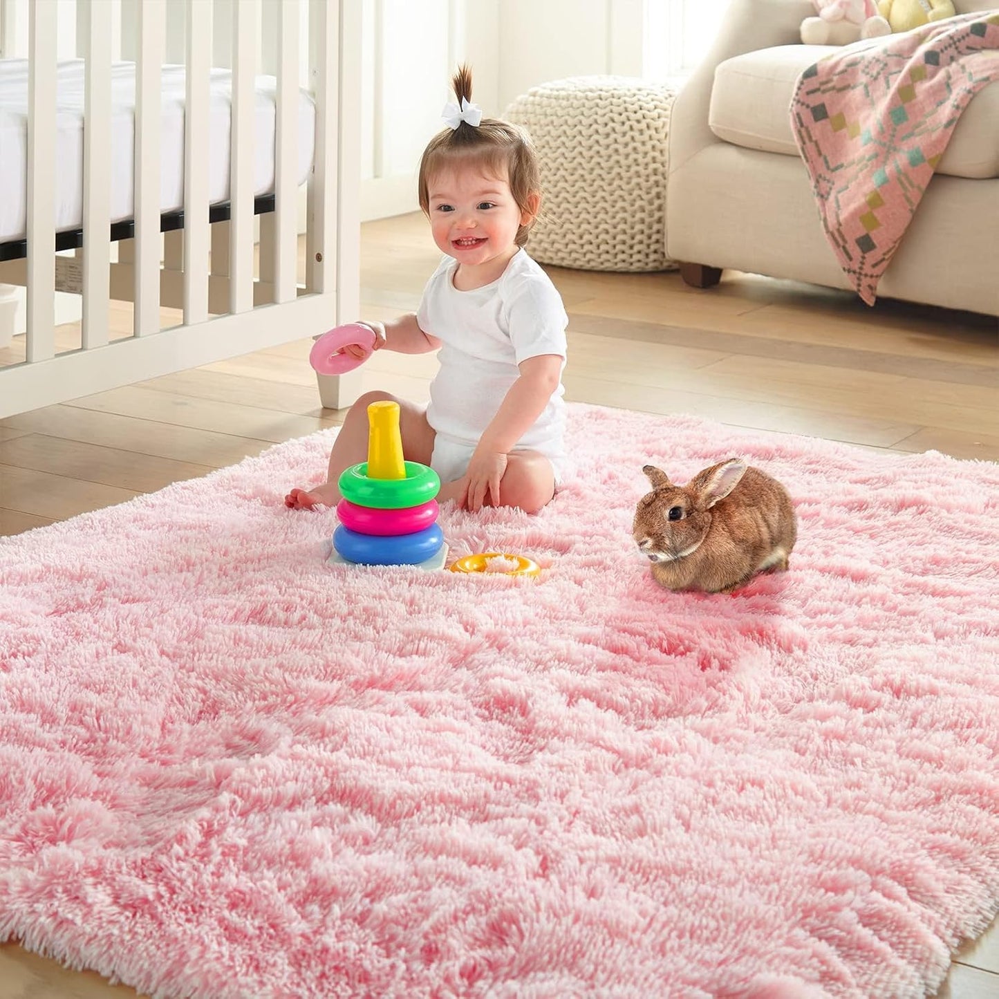Ophanie 3x5 Pink Area Rug - Non-Slip Fluffy Carpet for Bedroom & Dorm Decor | Aesthetic Nursery Essential