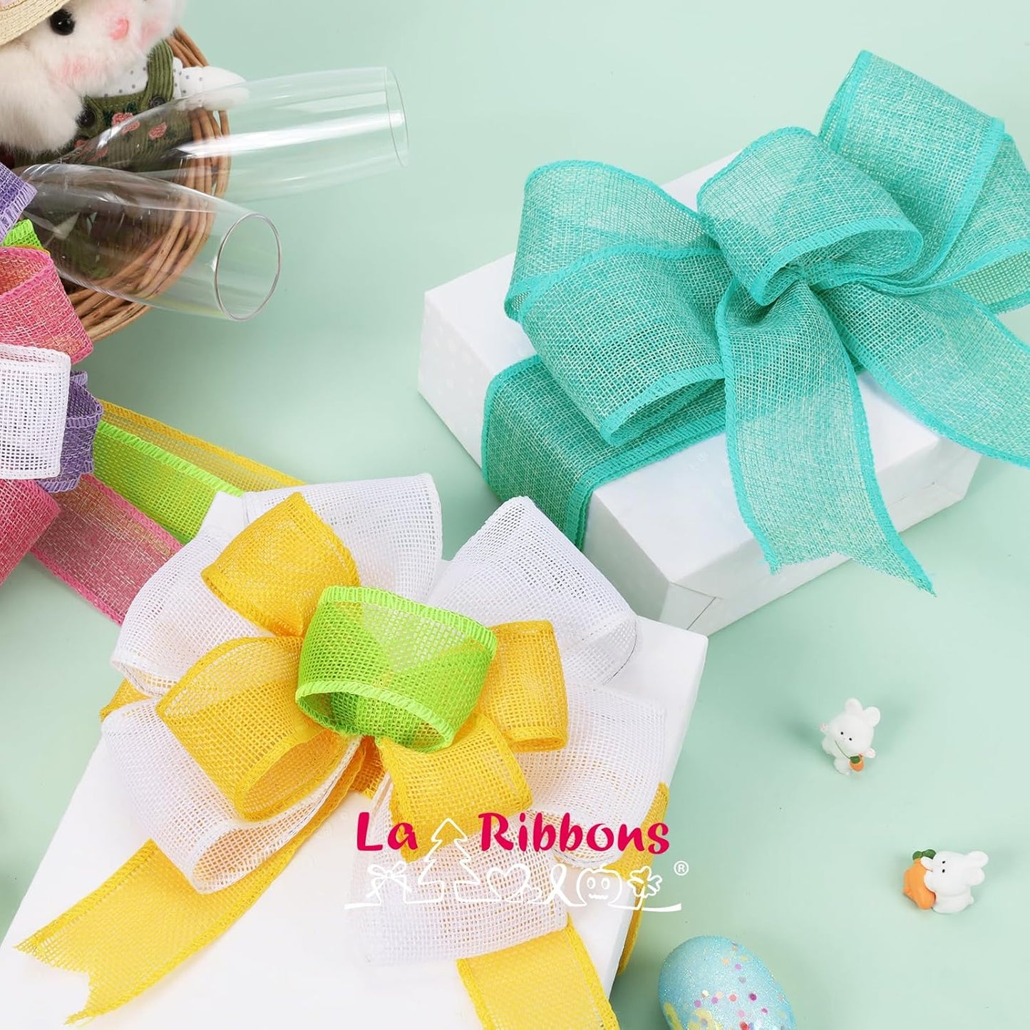 LaRibbons Burlap Ribbon - 2.5 Inch x 12 Yards White Wired Fabric for Spring Crafts & Gift Wrapping