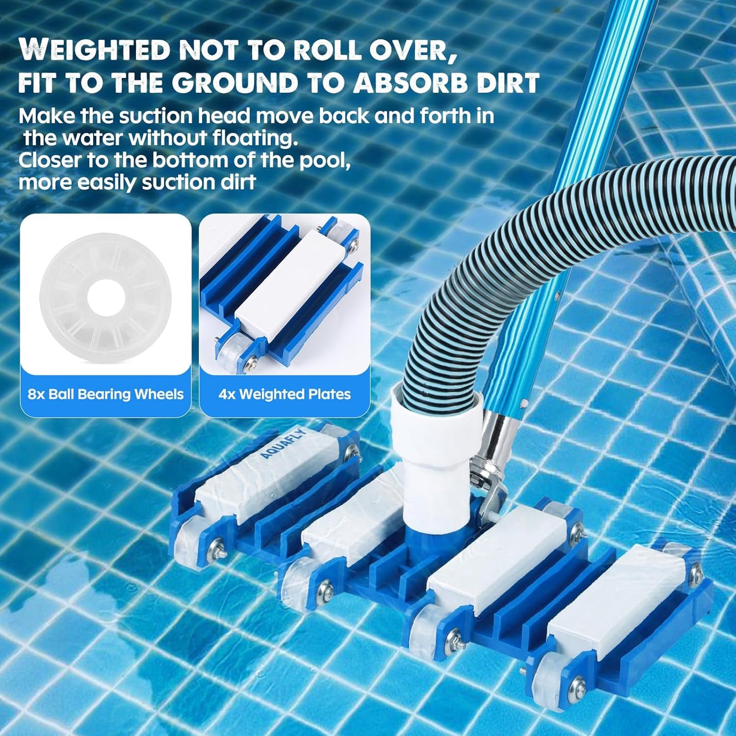 Skiennix Pool Vacuum Head - Heavy Duty Manual Cleaning with Wheels | 14" for Inground & Above Ground Pools