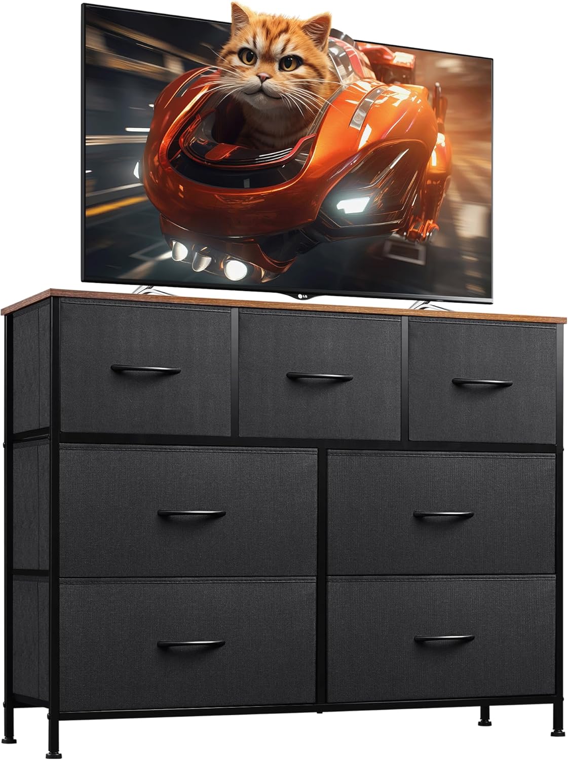WLIVE 7 Drawer Dresser | Stylish TV Stand & Media Console for TVs Up to 45 Inches | Black & Rustic Brown