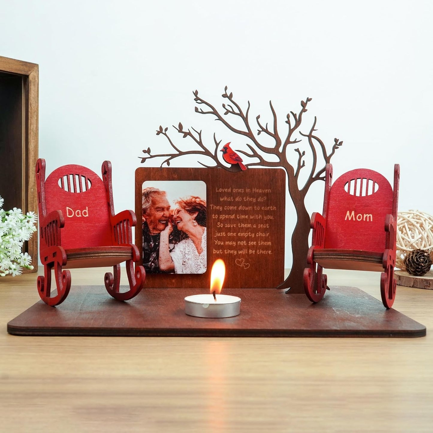 Cardinalis Memorial Candleholders - Personalized Name Sign for Loved Ones | Wooden Keepsake Decor