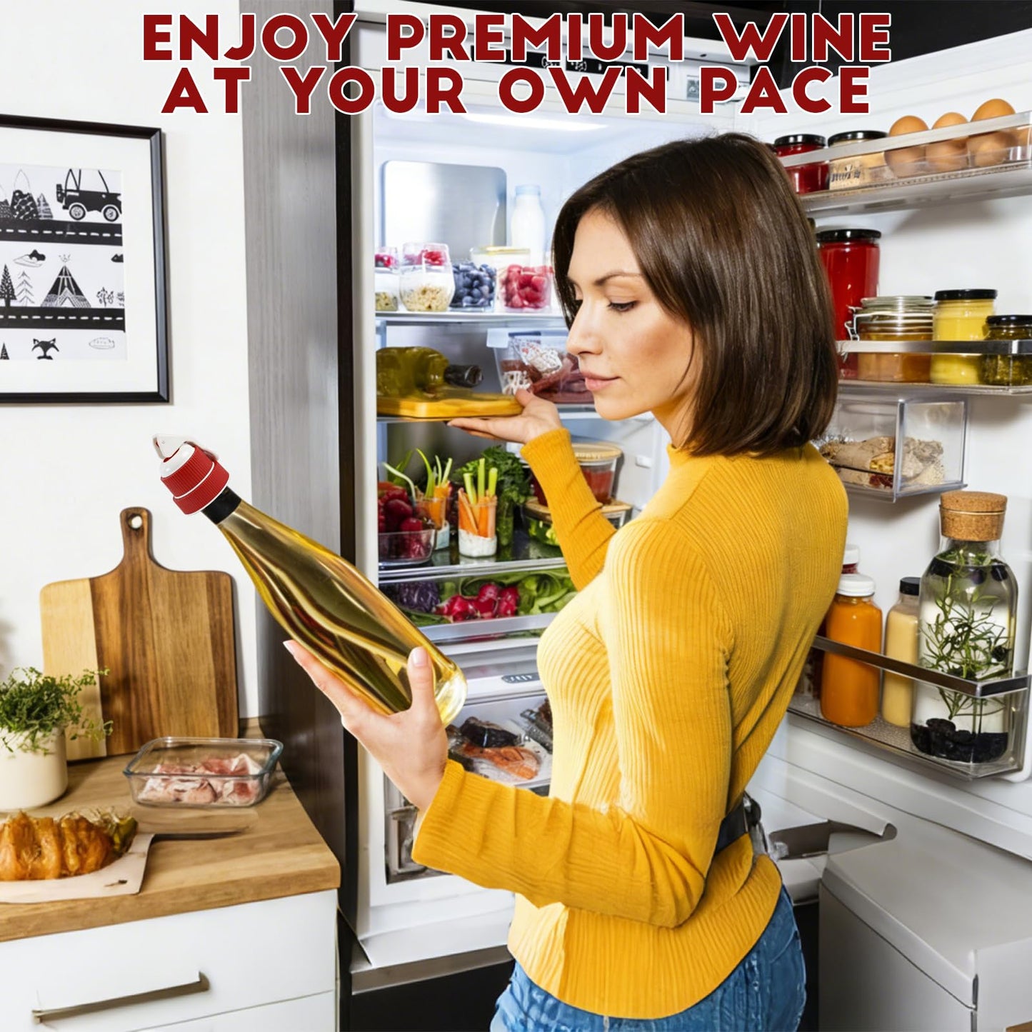 Vacuum Wine Stopper with Date Marker, Lever-Lock Wine Saver, 100% Leak-Proof Airtight Seal for Horizontal Fridge Storage, Reusable Wine Bottle Topper Gift for Wine Lovers (Red)