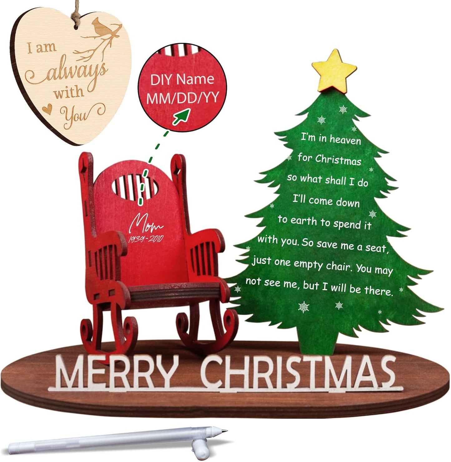 Memory Christmas in Heaven Wooden Candle Holder - Memorial Ornament & Sympathy Gift for Loss