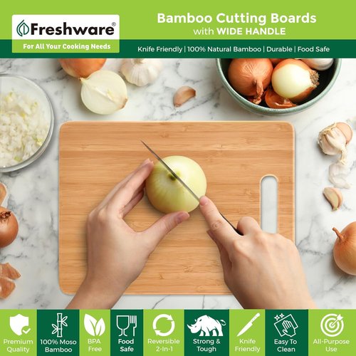 Freshware Bamboo Cutting Board Set - Knife Friendly, Lightweight & Easy Storage | 3 Wooden Boards