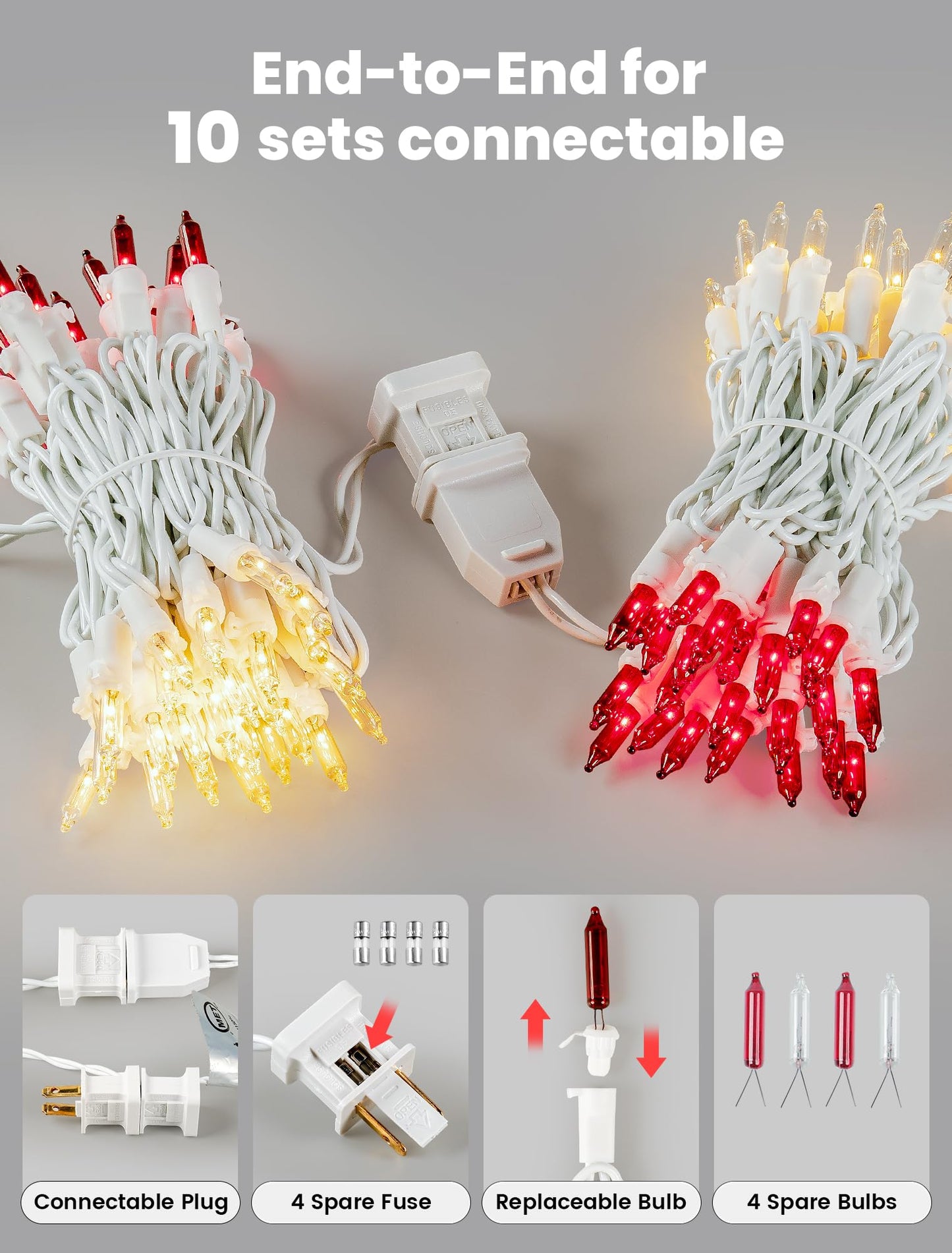 Red Clear Christmas Lights,13FT 50 Count Incandescent Mini Light,White Wire Christmas String Lights Plug in Waterproof for Tree Xmas Wedding Indoor Outdoor Valentine's Day Decor (Red Clear, 50 Count)