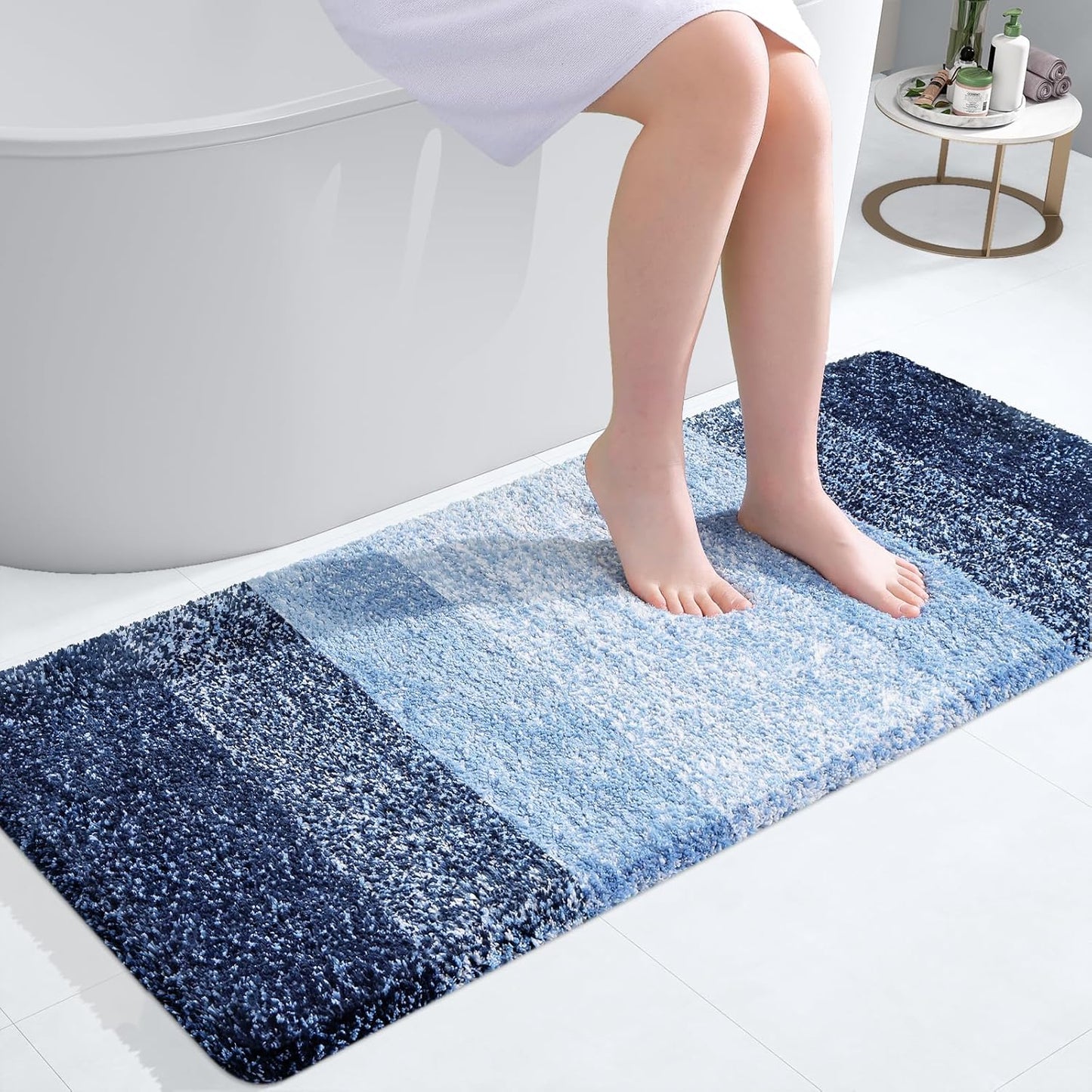 OLANLY Bathroom Runner Rug - Extra Soft Microfiber Mat 47x20 | Quick Dry, Washable, Rubber Backing, Navy