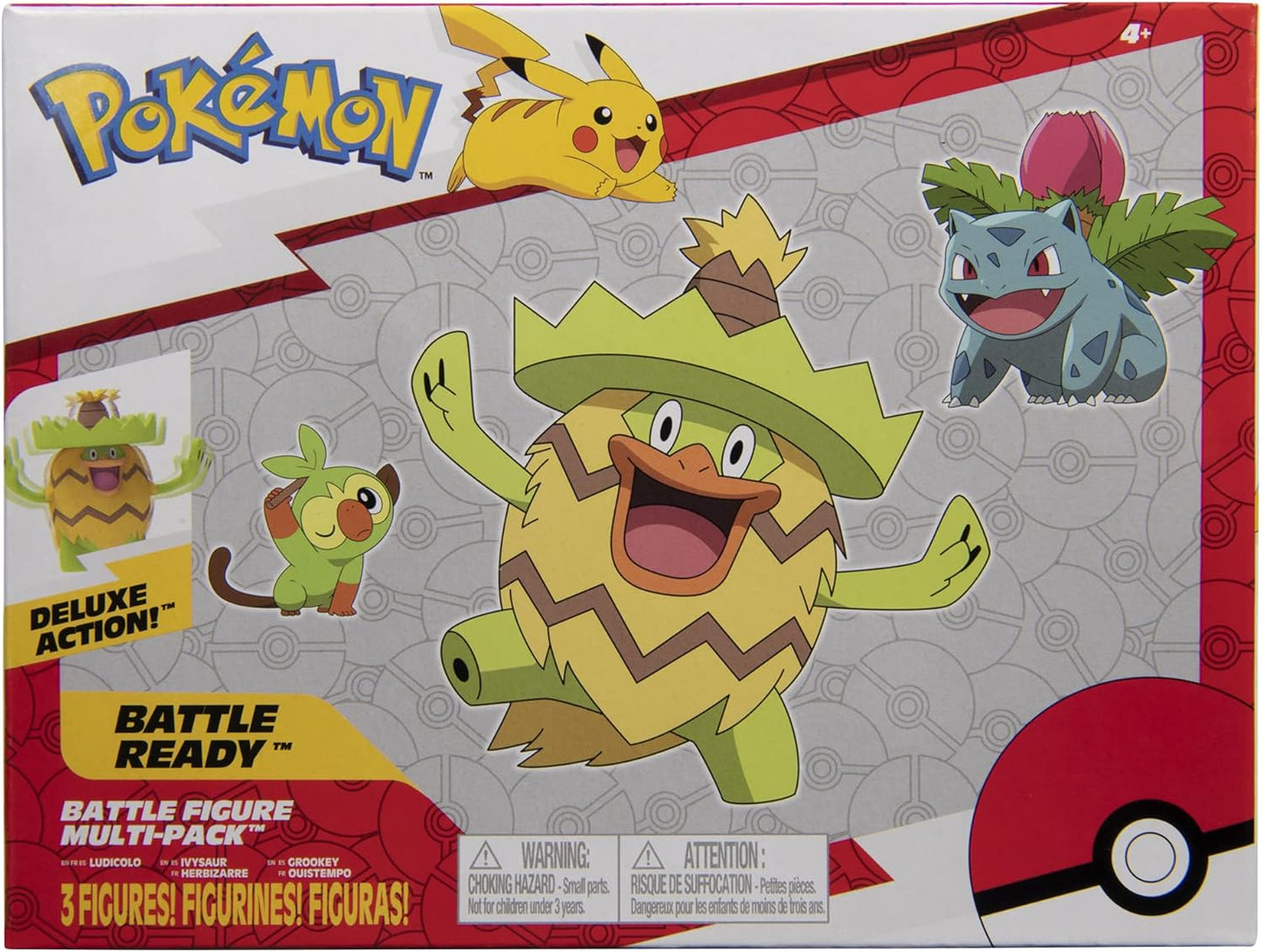 Pokémon Battle Figure Set - Grass-Type Theme with 4.5" Ludicolo, 3" Ivysaur & 2" Grookey | Perfect Gift for Kids