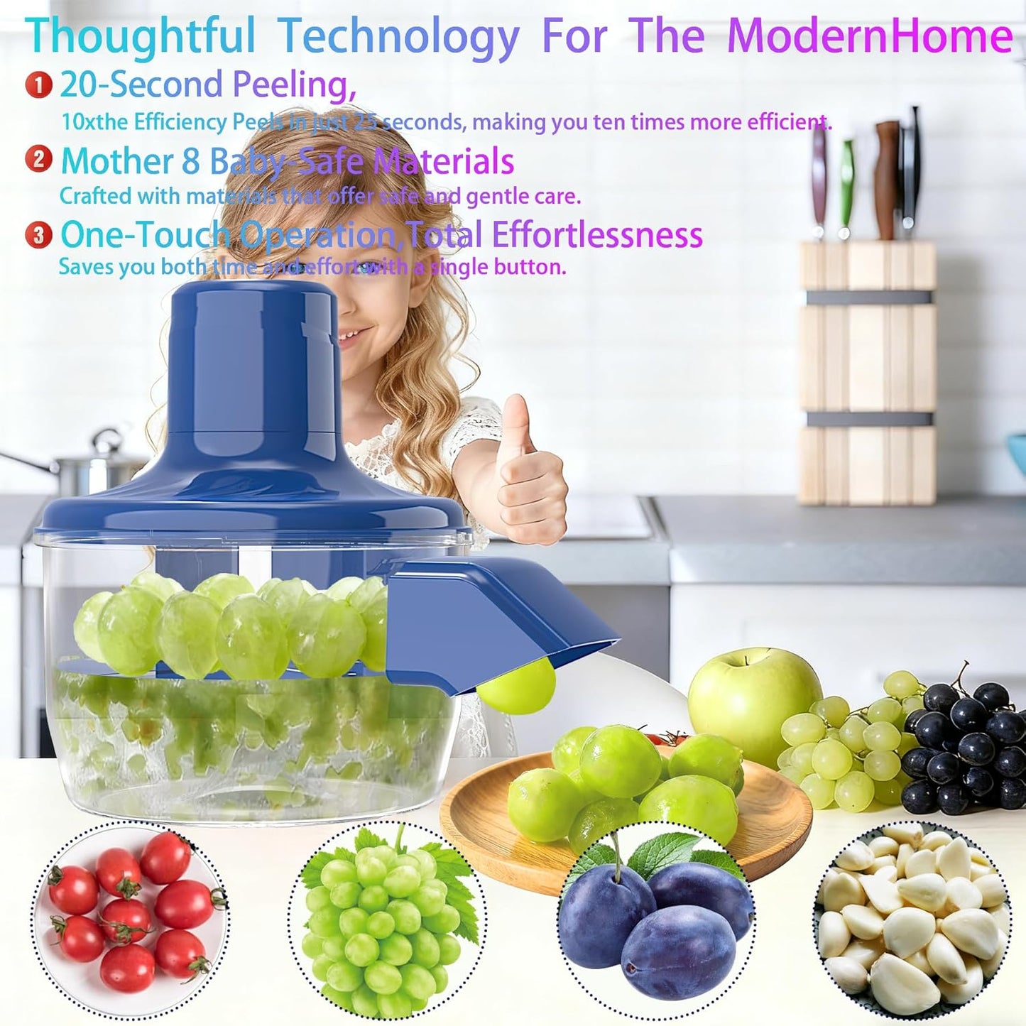 Skiennix Automatic Grape Peeler - Efficient Electric Skin Remover for Small Fruits | Kitchen Gadget