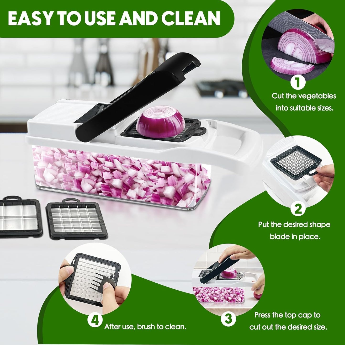 Skiennix Vegetable Chopper - 10 Blades Slicer & Dicer | 23-in-1 Mandoline Cutter with Hand Protector & Container (Black)