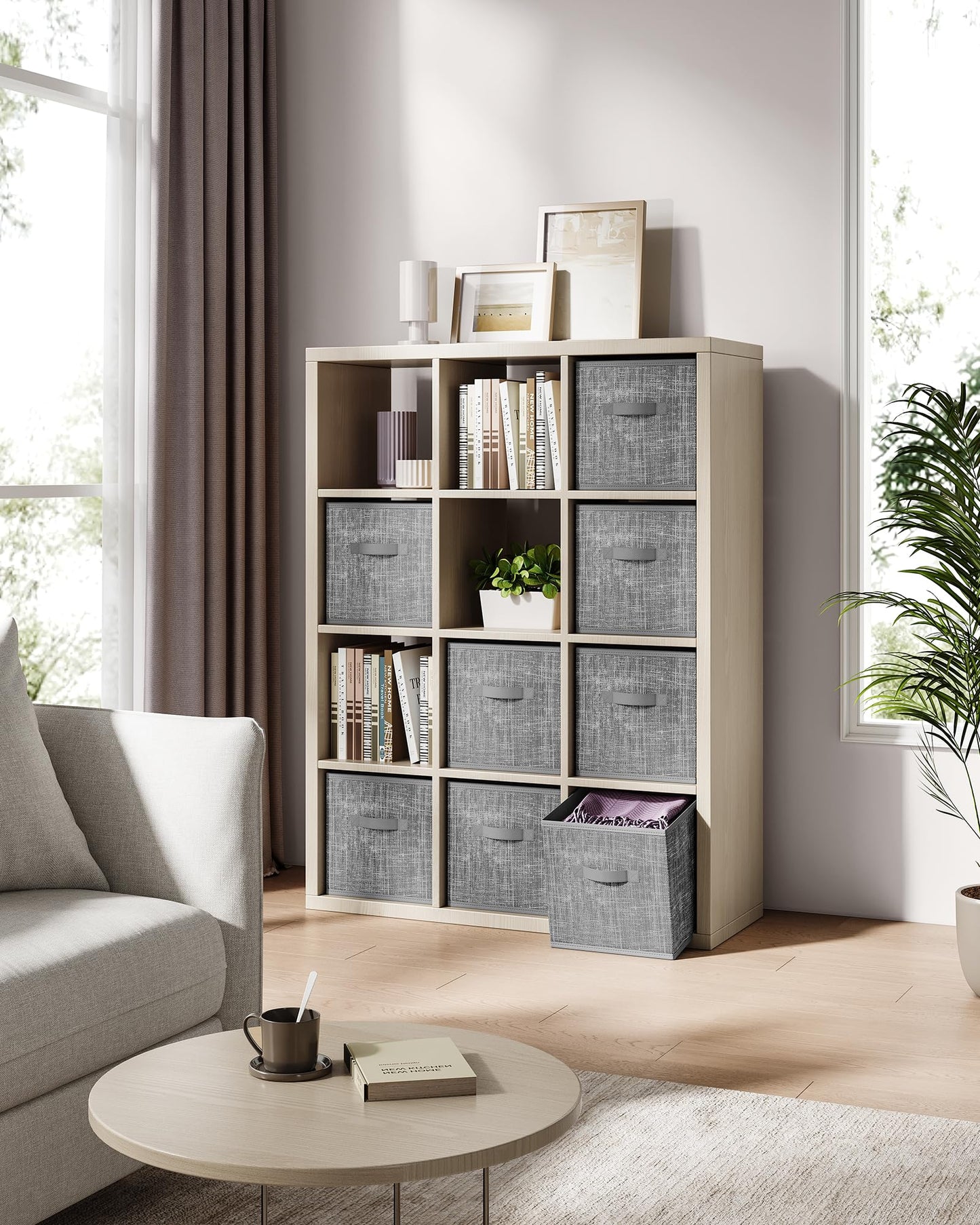 SONGMICS Storage Cubes, 13 x 13 x 13 Inches Non-Woven Fabric Bins with Double Handles, Set of 8, Closet Organizers for Shelves, Foldable, for Clothes, Cattail Gray UROB833G01