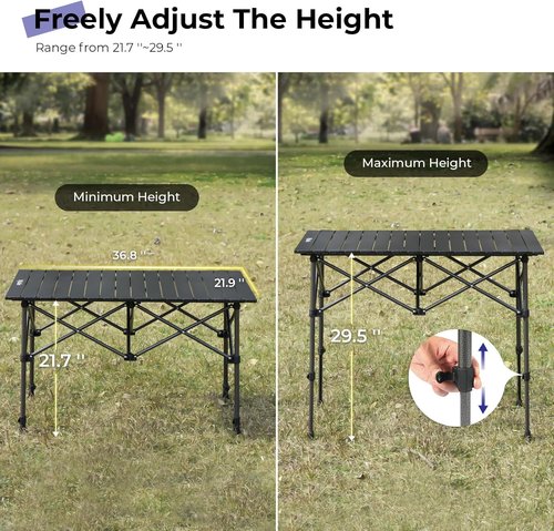 Byliable Folding Camping Table - Portable Aluminum Roll-Up Design with Adjustable Height | Lightweight Black for Outdoor Use