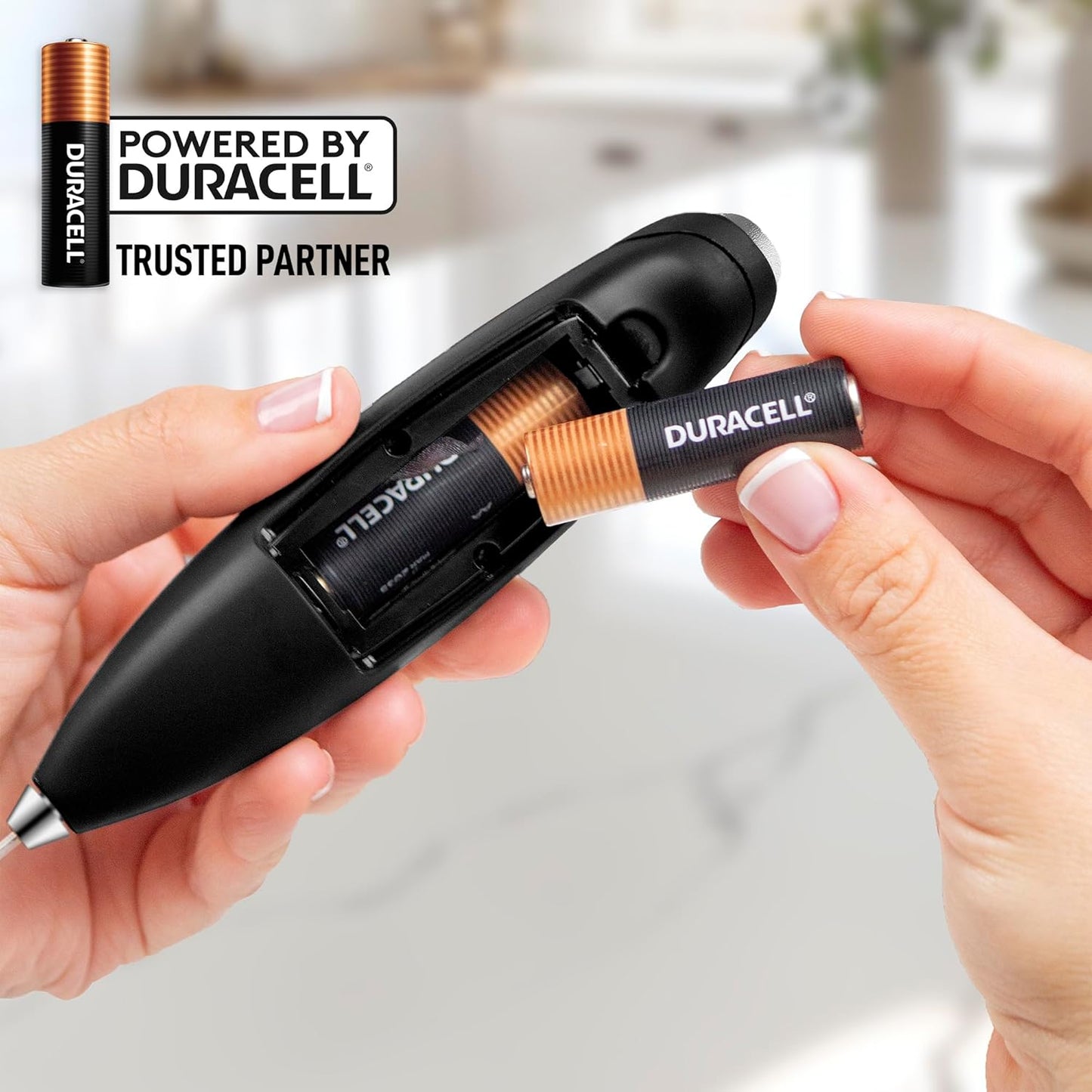 Zulay Kitchen Milk Frother Wand - Ultra-Fast Handheld Drink Mixer with 4 AA Duracell Batteries | Metallic Black
