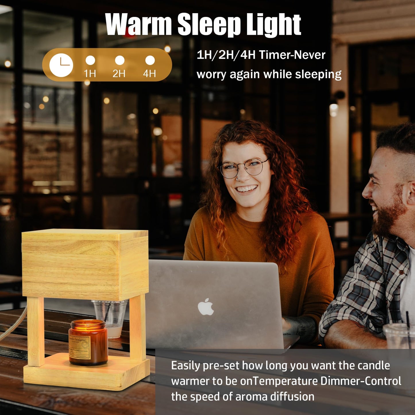 LALISU Candle Warmer Lamp Lantern for Top-Down Candle Melting, Candle Lamp with Timer & Dimmer for Wax Melting, Electric Candle Melter for Home Decor, with 2 Bulbs, Jar Candles (Wood)