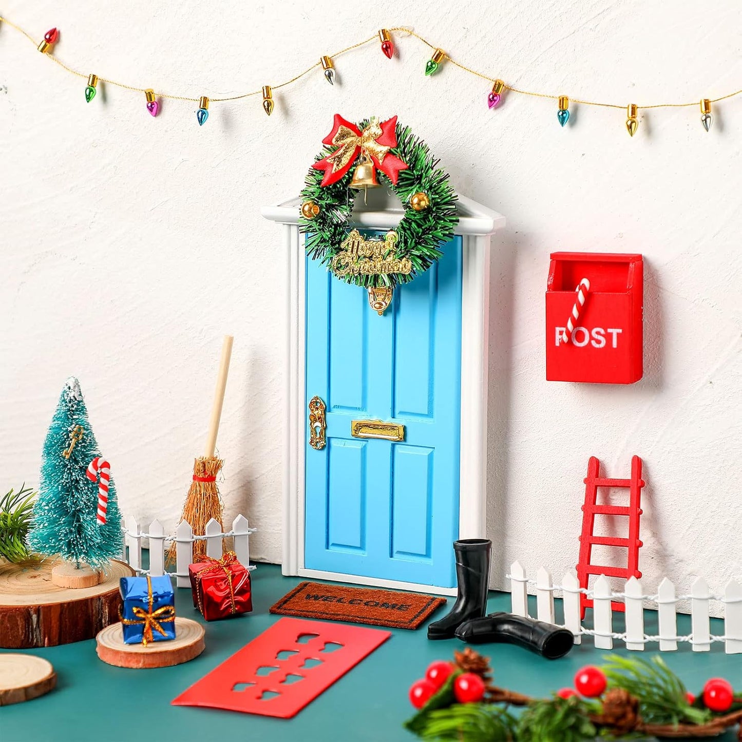 Skiennix Christmas Elf Fairy Doors - 20 Pcs Enchanted Miniature Outdoor Decor | Red & Blue