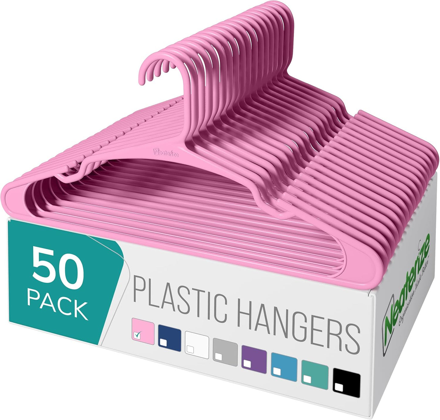 Neaterize Clothes Hangers - Space-Saving Plastic Hangers for Adults | 50-Pack in Pink