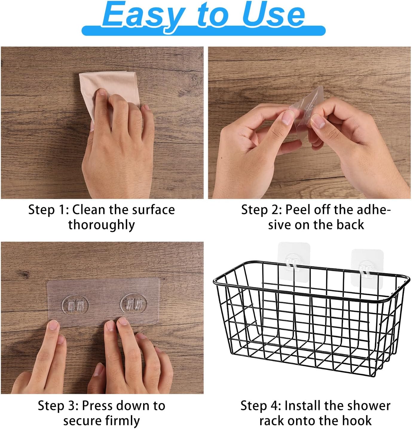 Lasuroa 14-Piece Shower Caddy Adhesive Replacement - Waterproof No-Drill Wall Mount Hooks for Bathroom & Kitchen