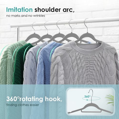 DUDUCOFU Velvet Hangers Non Slip Felt Hangers, 50 Pack Grey Velvet Clothes Hangers Space Saving Slim with 360 Degree Swivel Hook for Suits Coats, Jackets, Pants, and Dress Clothes