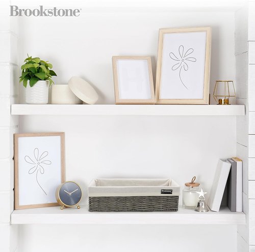 Brookstone Wicker Storage Baskets - Two Pack Set for Bathroom & Closet Organization | Grey with Fabric Liner