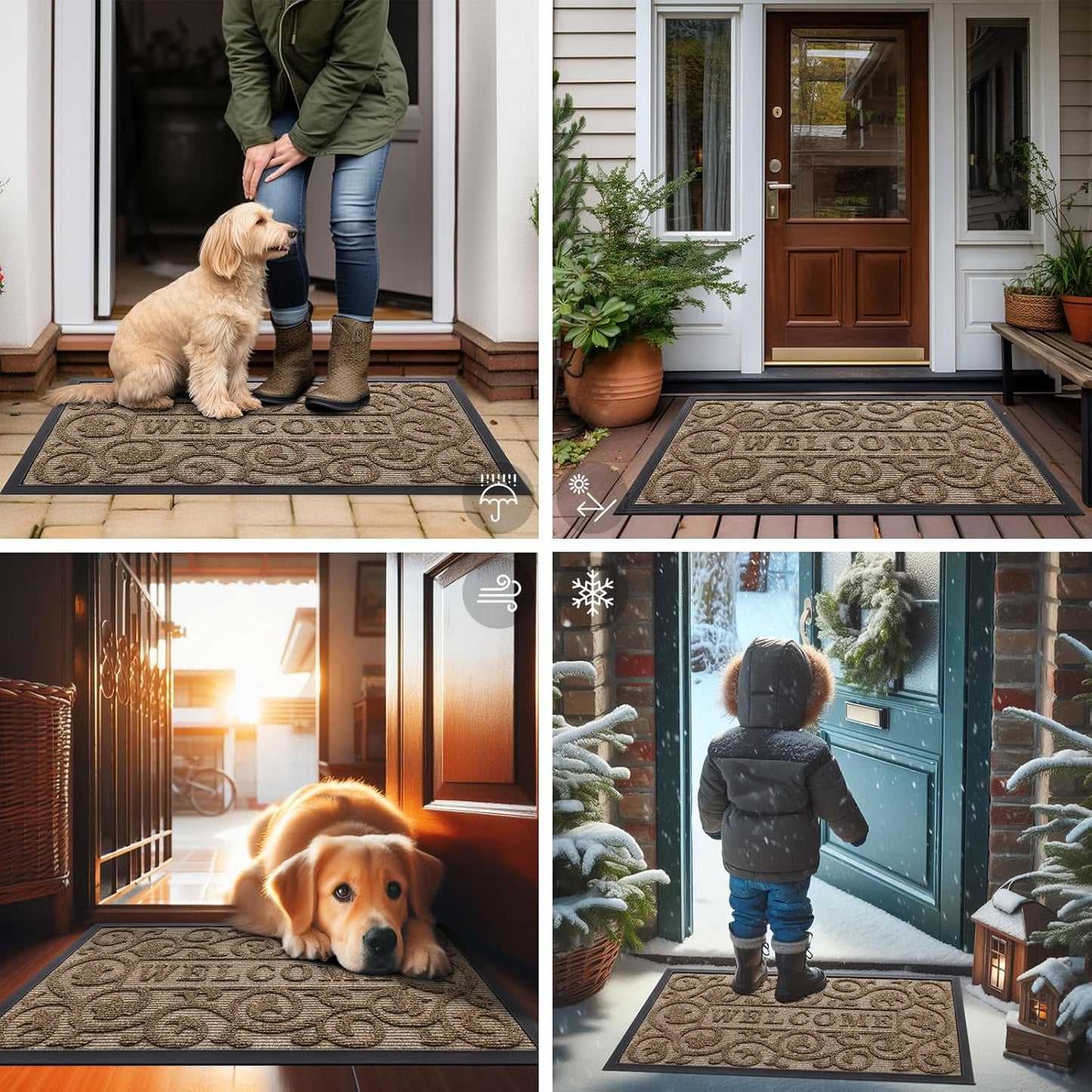Smiry Welcome Door Mat - Heavy-Duty Dirt Trap for Indoor/Outdoor Use | Easy Clean, 35x23 Inch, Brown