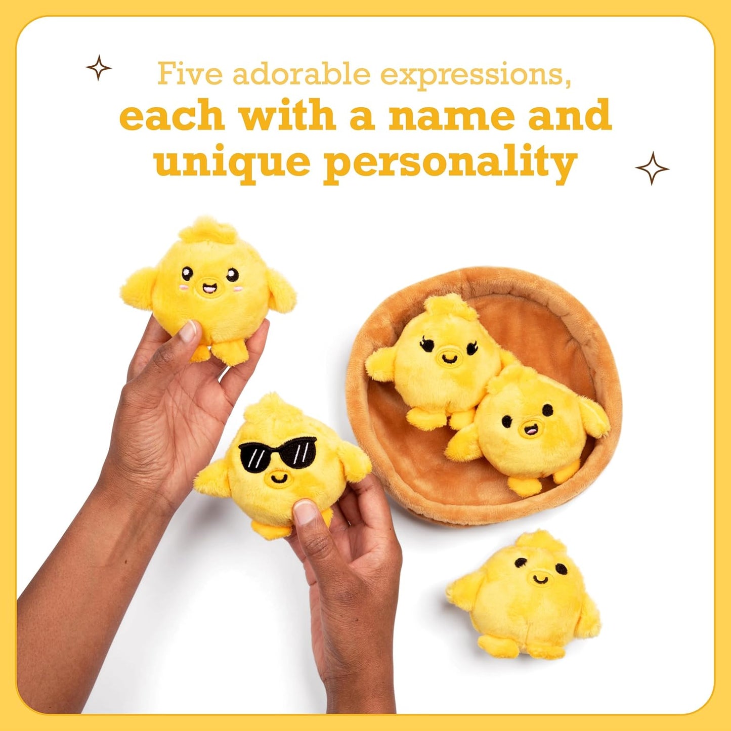 Relatable Emotional Support Chickies - Cuddly Plush Stuffed Animals | 5 Squishy Toys with Carrying Basket