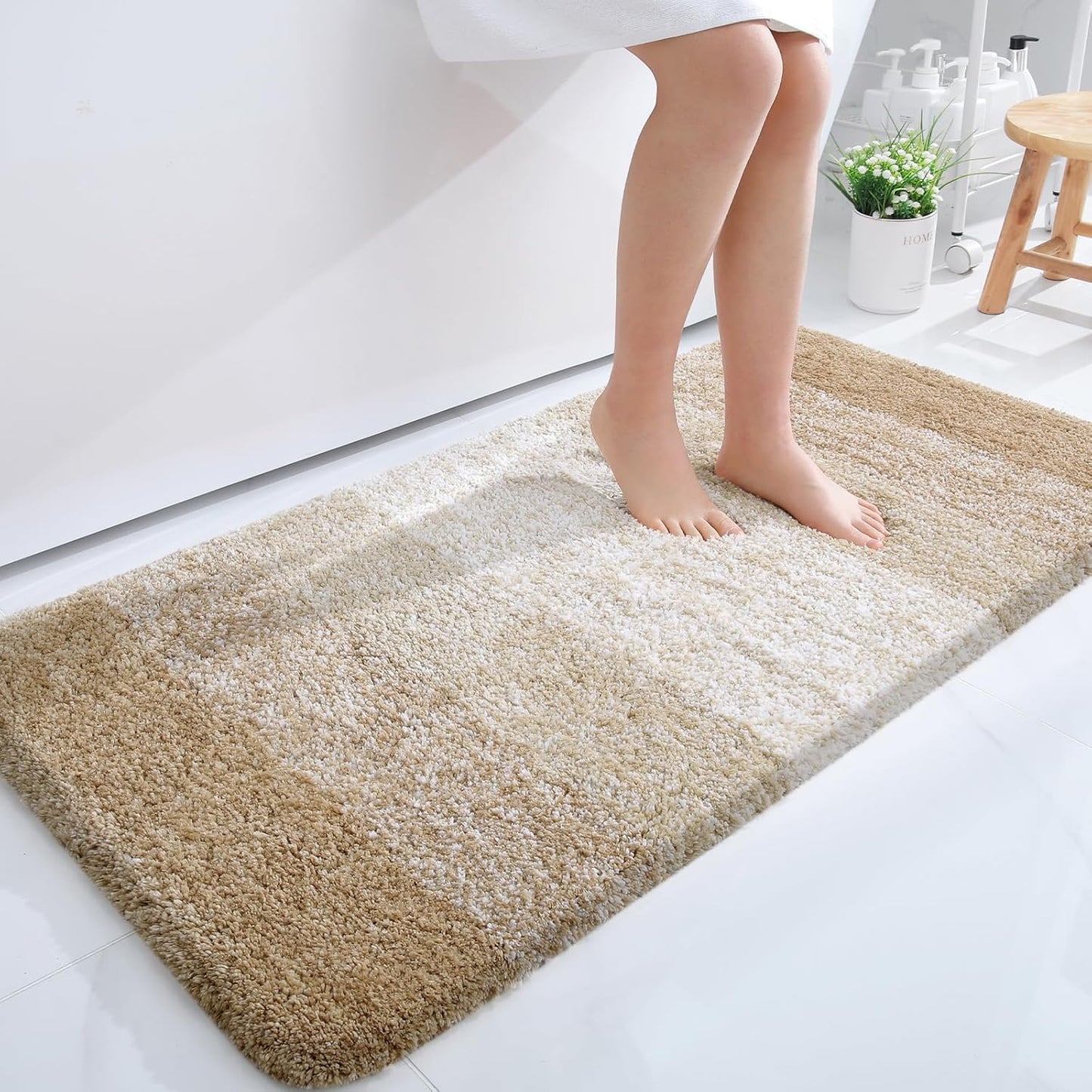 OLANLY Bathroom Runner Rug - Extra Soft Microfiber Mat with Rubber Backing | 44x24 Inches, Quick Dry, Tan