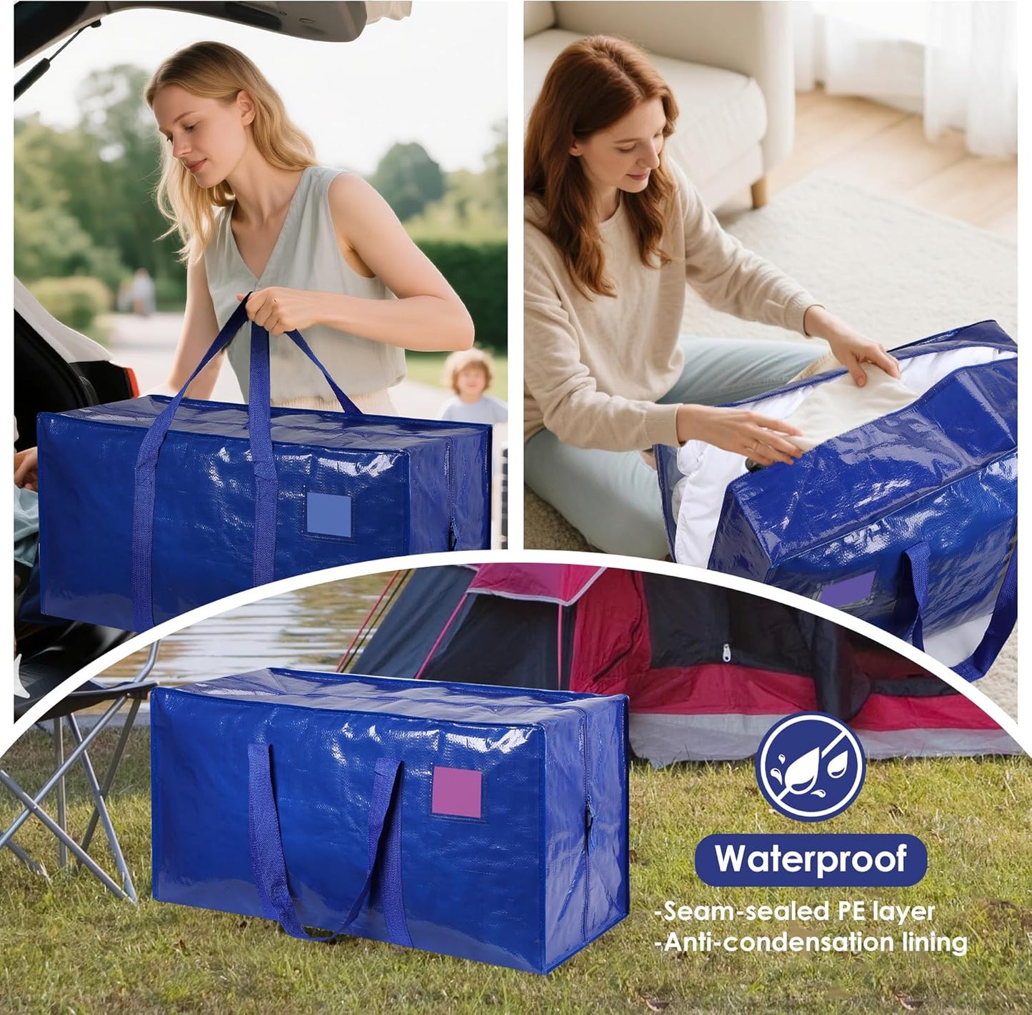 Skiennix Extra Large Moving Bags - 93L Heavy Duty Waterproof Storage Totes | 6 Pack for Home Organization & College Dorms - Blue