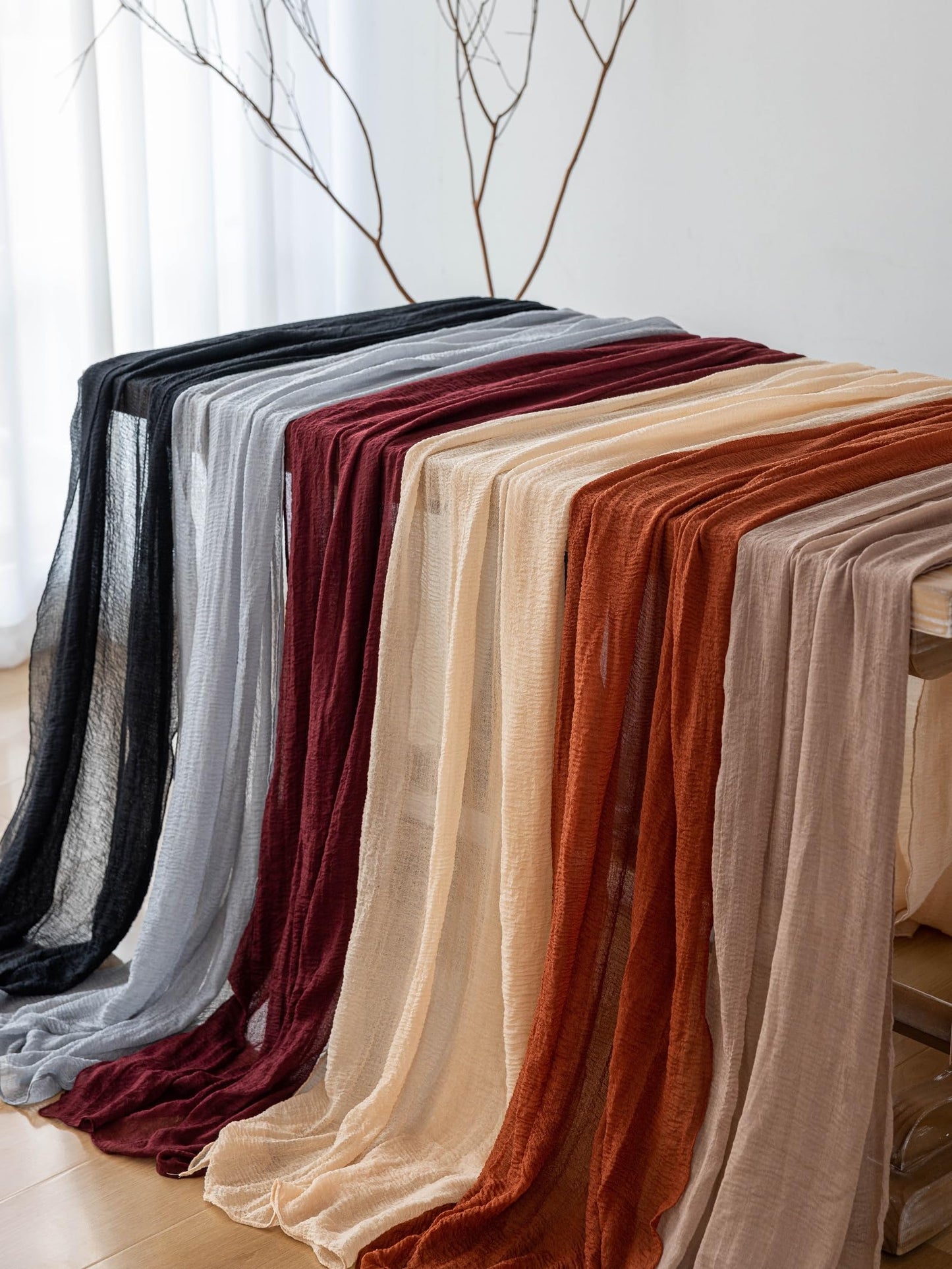 Keketoarrange Red Mothers Day Cheesecloth Table Runner Cheese Cloth Rustic Gauze Table Runner 120 Inch 10 FT for Wedding Baby Bridal Shower Sheer Boho Holiday Spring Home Decorations