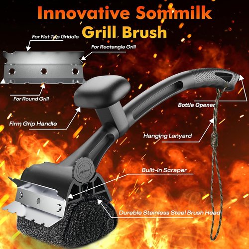 BBQ Grill Brush - Bristle-Free Cleaner with Replaceable Heads for Cast Iron & Stainless Steel Grates