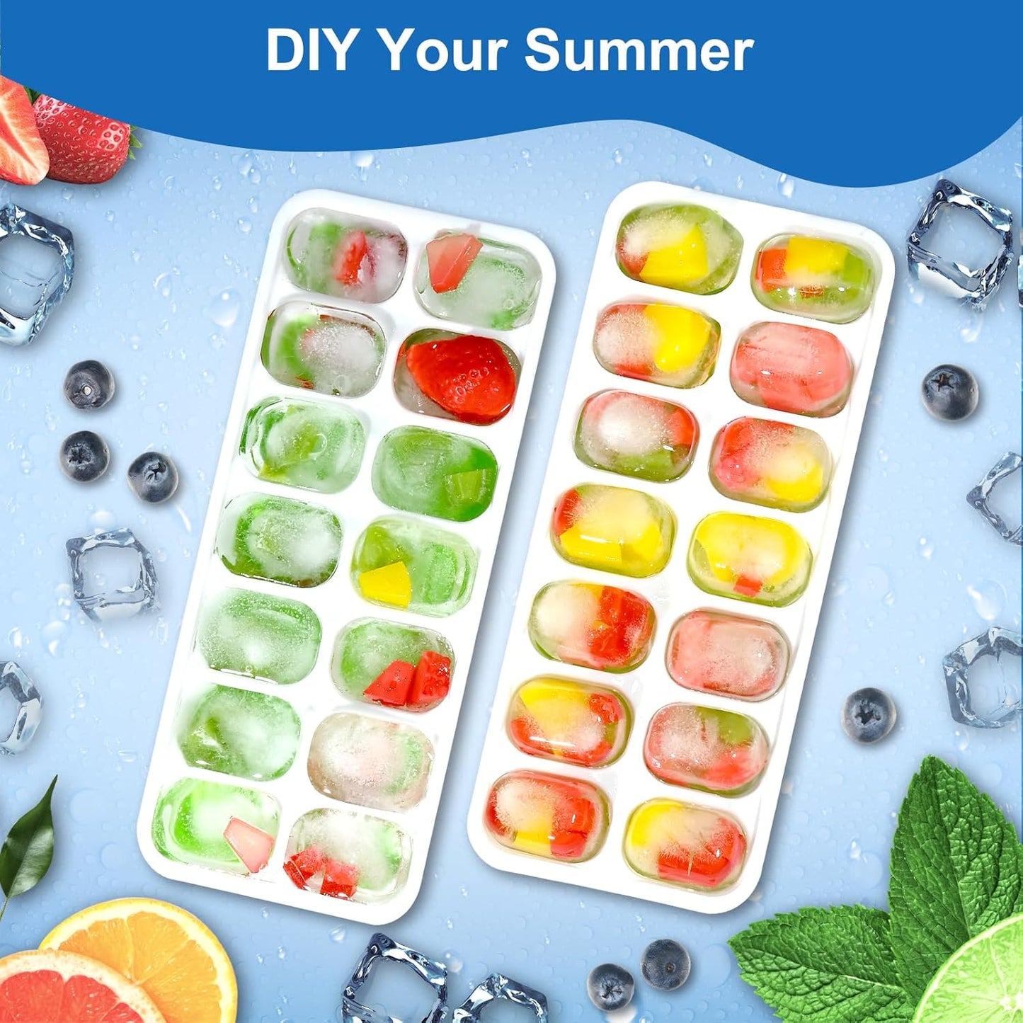 Skiennix Silicone Ice Cube Tray - Easy-Release Stackable Design | BPA-Free, Odor-Free, 4-Pack (56 Cubes)