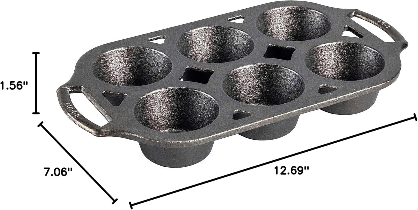 Lodge Cast Iron Muffin Pan - Durable Non-Stick Bakeware for Perfect Muffins | 6-Cup Capacity