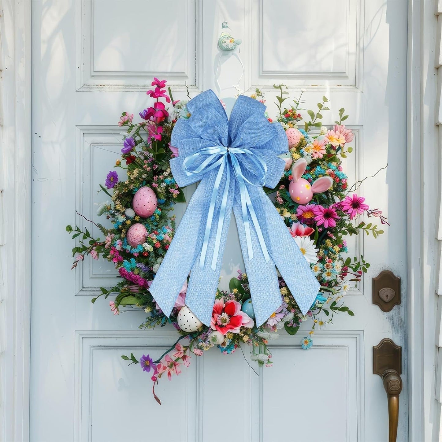 YKW Large Baby Blue Burlap Bow - 20x11 Inch Farmhouse Wreath Decor & Tree Topper for Holidays