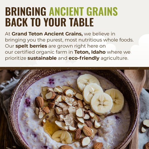 Grand Teton Ancient Grains - 100% Organic Spelt Berries, 5 lbs, Whole Unmilled Spelt Berries, US-Grown Farro Organic Grain, Nutritious Baking Staple, Whole Grain Spelt in Brown Paper Bag