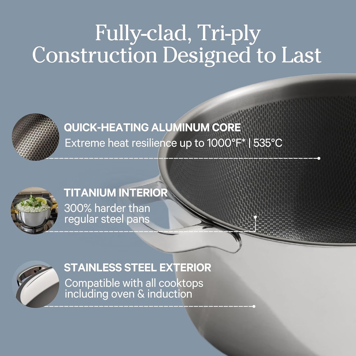 Our Place Mini Titanium Perfect Pot Pro - 2.75 Qt PFAS-Free Nonstick Cooking Pot with Lid & Spoon | Induction & Oven-Safe to 1000°F | Chrome