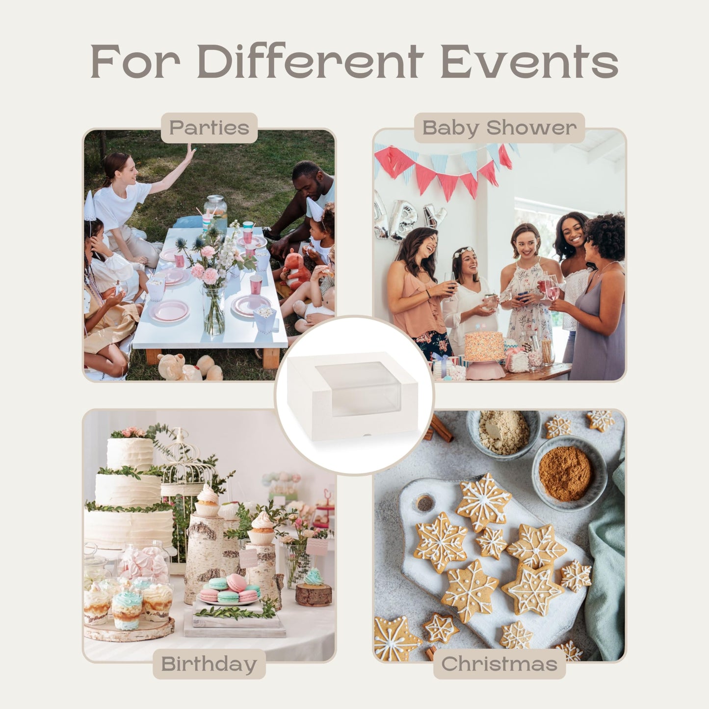Boxes Craftory Pack of 10 Bakery Boxes with Window (11.81" x 8.66" x 3.14") - Ideal for Cookie with Window, Pastry and Small Charcuterie, White Leather