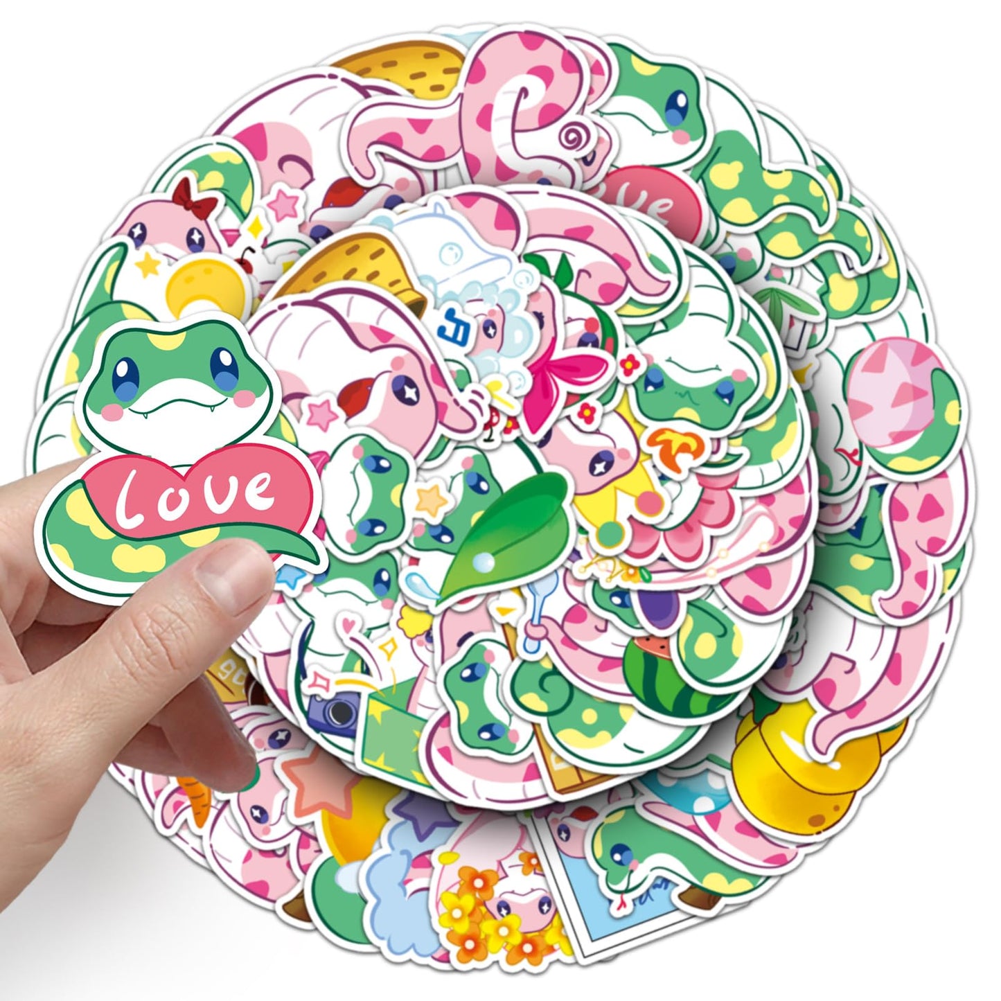 Snake Stickers 50 Pcs Vinyl Cartoon Cute Animal Stickers for Water Bottle Laptop Luggage Computer Skateboard Scrapbook Bumper Cars Bike,Waterproof Kawaii Little Snake Decals for Teens Boys