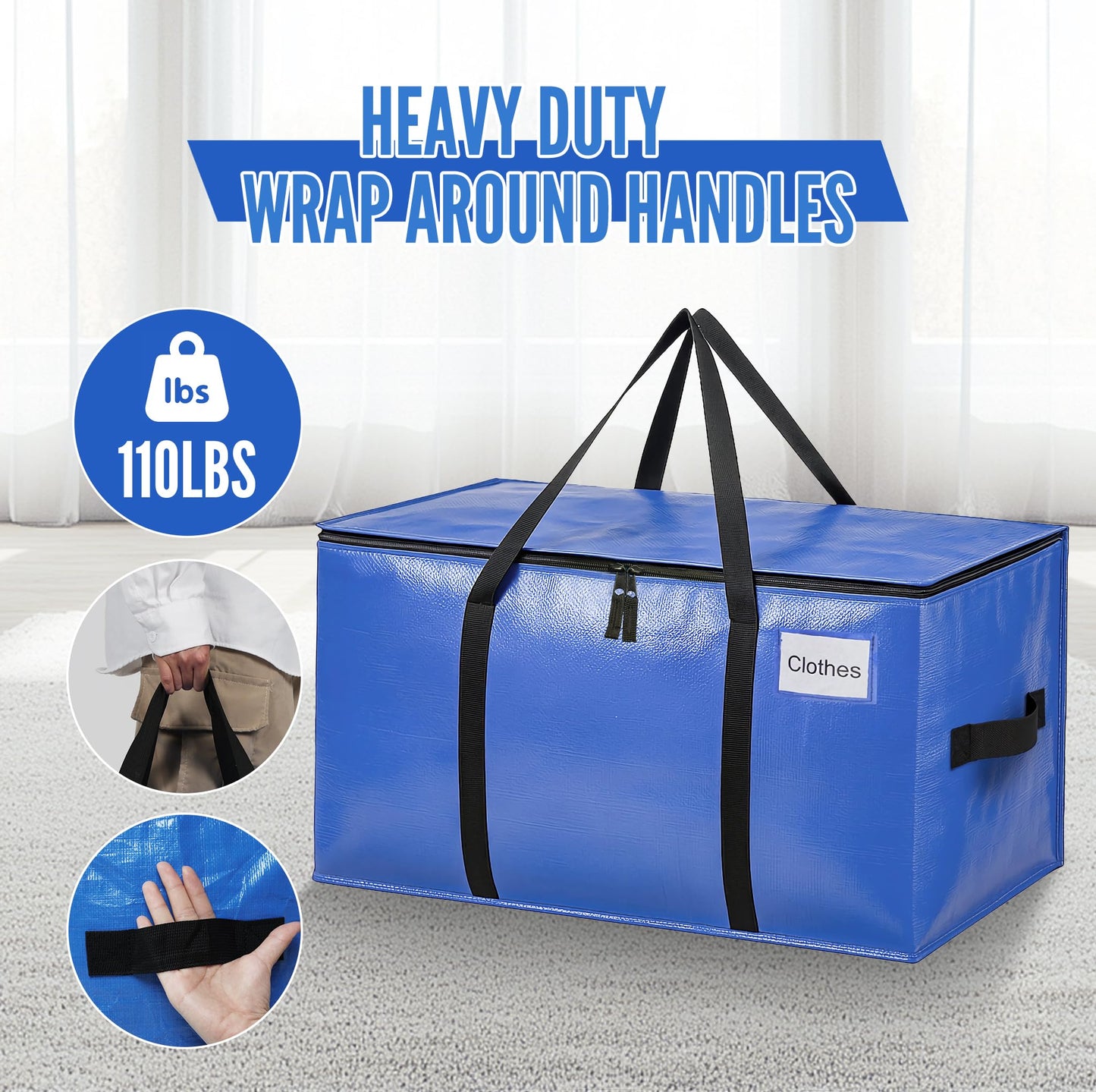 BAGAIL Heavy Duty Moving Bags with Strong Handle, Extra Large Moving Boxes, Storage Tote for Clothes, College Moving Supplies(Blue, 6 Pack)